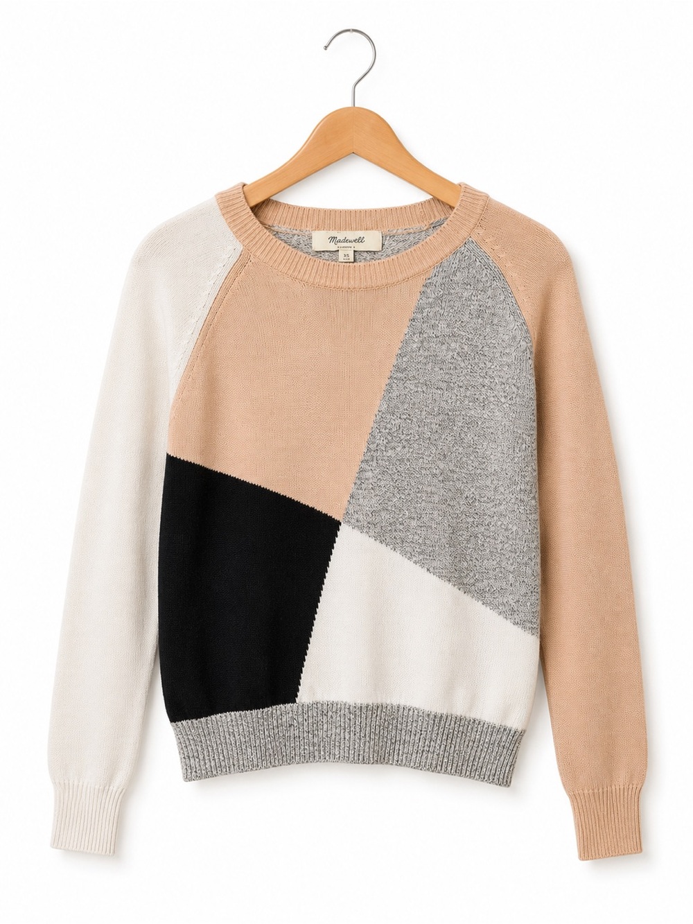 Madewell Colorblock Sweater XS Cotton Linen Blend Blush Gray Crewneck Knit